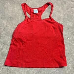 Women's cotton red tank top built in bra sz medium large red cotton spandex